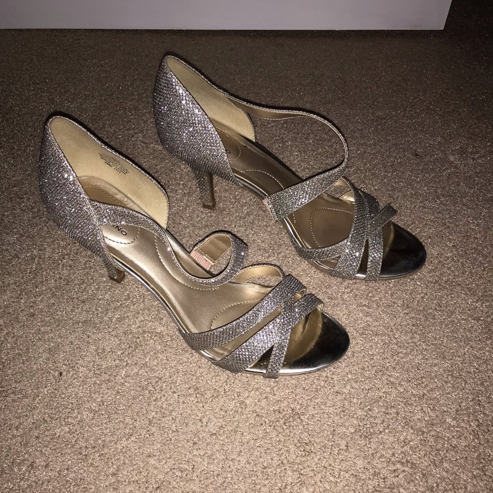 Crystal silver strappy heels